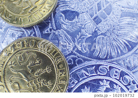 background from very old czech coins 102019732