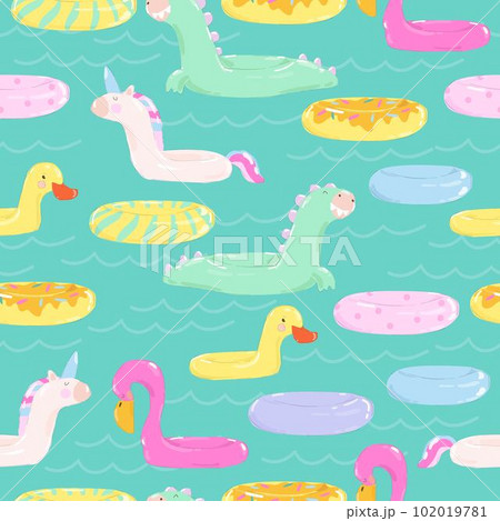 Seamless Pattern with Different Rubber Rings on Blue Background 102019781
