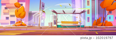 Autumn wind on street bus stop on road background Autumn wind on street bus stop on road background 102019797