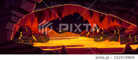 Hell cave with lava and volcano stone crack vector 102019866