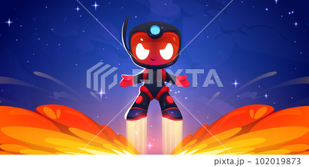 Cosmonaut takeoff in flame. Space game background 102019873