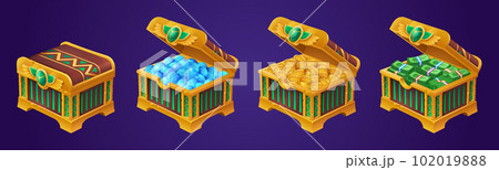 Egyptian gem and cash chest game props vector icon 102019888