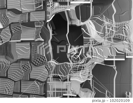 CG画像水面メッシュメタリックスチールテクノロジー建築ビル外観 102020109