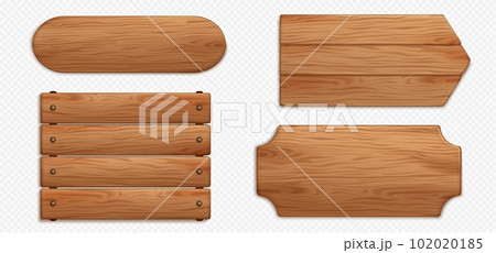 Realistic set of wooden signboards on transparent Realistic set of wooden signboards on transparent 102020185