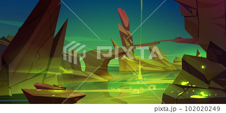 River of toxic green substance between rocks 102020249