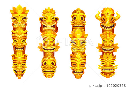 Gold tiki totem mask statue, hawaiian tribe pillar Gold tiki totem mask statue, hawaiian tribe pillar 102020328