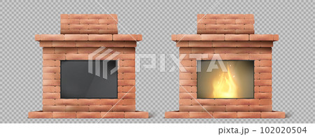 Realistic fireplace with fire on transparent 102020504