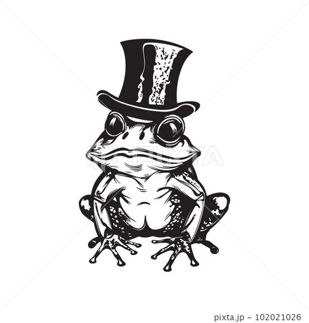magician frog with hat, vector concept digital art ,hand drawn illustration 102021026