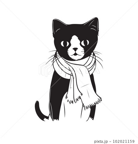 cat wearing scarf, vector concept digital art ,hand drawn illustration 102021159