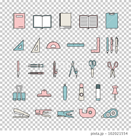 Stationery illustration set simple writing utensil illustration stationery pen document notebook book 102021554