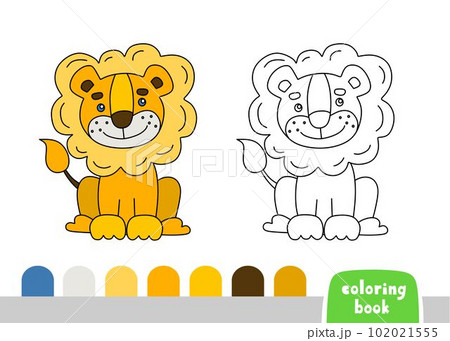 Cute Lion Coloring Book for Kids Page for Books, Magazines, Vector Illustration Doodle Template 102021555
