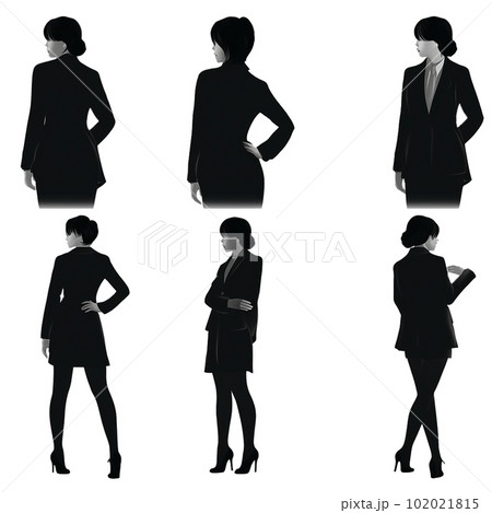 若い女社長の立ち姿の全身と半身のキャリアウーマンシルエットセット 102021815