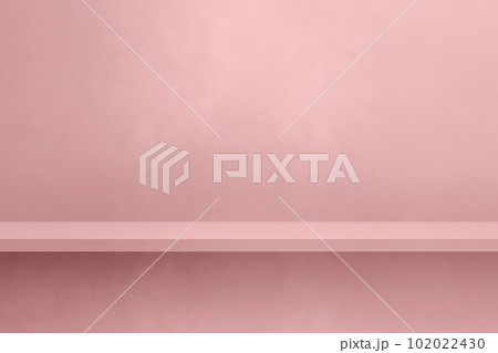 Empty shelf on a light pink concrete wall. Background template. Horizontal mockup Empty shelf on a light pink concrete wall. Background template. Horizontal mockup 102022430