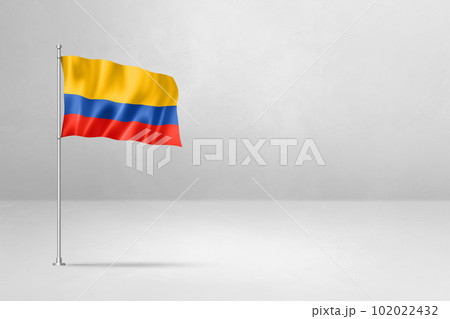 Colombian flag isolated on white concrete wall background Colombian flag isolated on white concrete wall background 102022432