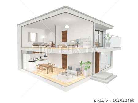 二階建て住宅の斜めから見た断面CGパース 102022469