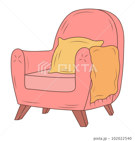 Cozy hygge armchair with pillow and plaid. Hand drawn illustration in doodle style. 102022540
