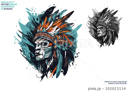 Indian chief mascot. Esport emblem logo design. Fully editable colored vector illustration. Good for print or logo design. Indian chief mascot. Esport emblem logo design. Fully editable colored vector illustration. Good for print or logo design. 102023114