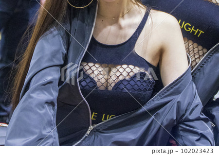 スタイルの良い綺麗な女性モデルの網状の巨乳な谷間 スタイルの良い綺麗な女性モデルの網状の巨乳な谷間 102023423