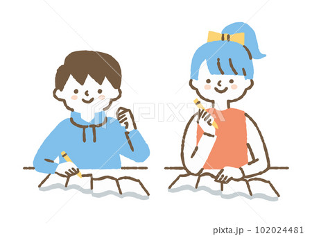 一緒に勉強をしている姉弟_色 一緒に勉強をしている姉弟_色 102024481