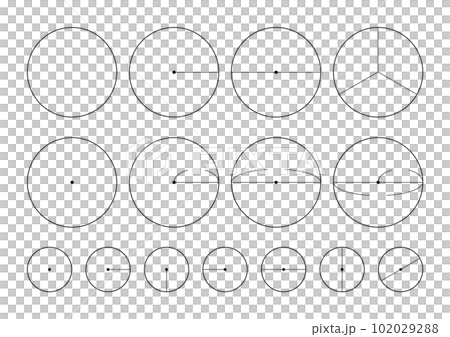Set of circles with center and diameter/radius - solid line Set of circles with center and diameter/radius - solid line 102029288
