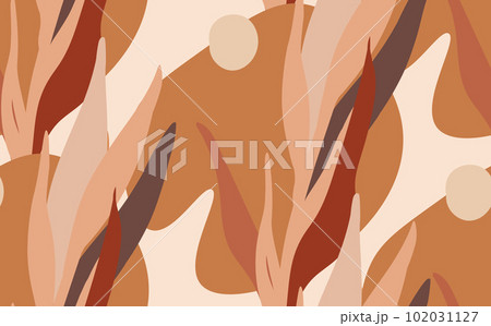 Floral seamless with hand drawn color exotic leaves. Cute autumn background. Tropic branches. Floral wall art. Fashion vector illustration for wallpaper, fabric, textile Floral seamless with hand drawn color exotic leaves. Cute autumn background. Tropic branches. Floral wall art. Fashion vector illustration for wallpaper, fabric, textile 102031127