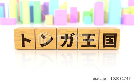 トンガ王国という国名が印字された木製ブロック 102031747