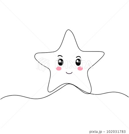 Continuous linear drawing of a star in the style of kawaii black and white minimalistic linear illustration consisting of a single line. Vector of continuous drawing of the star icon line.  102031783