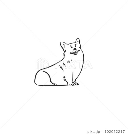 Hand drawn vector abstract graphic line art collection with diverse cute funny cartoon dog character husky breed.Vector illustration of cartoon different breed dog in trendy flat style. Line dog icon. Hand drawn vector abstract graphic line art collection with diverse cute funny cartoon dog character husky breed.Vector illustration of cartoon different breed dog in trendy flat style. Line dog icon. 102032217