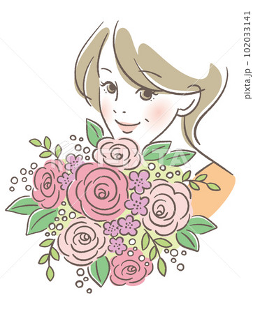 花束とシニア女性 102033141