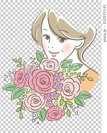 花束とシニア女性 102033141