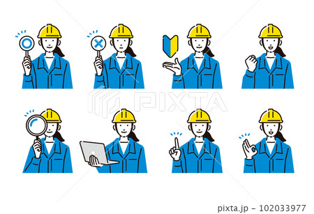 人物 ヘルメットをかぶった作業服の女性セット 102033977