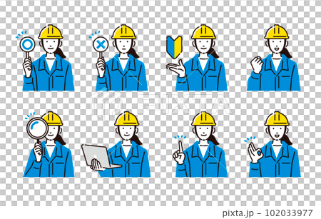 Female set of work clothes wearing a helmet 102033977