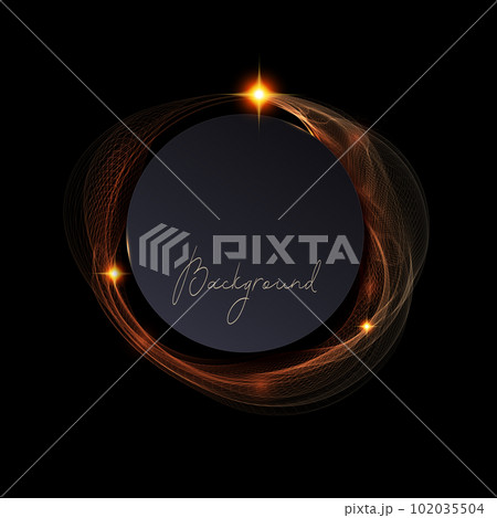 Isolated abstract round frame with golden veil on black design Isolated abstract round frame with golden veil on black design 102035504