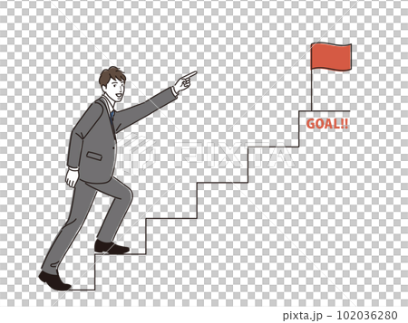 Businessman pointing at goal and climbing stairs 102036280