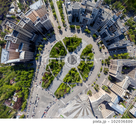 Aerial pano down view on Freedom Square in Kharkiv 102036880
