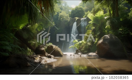 Waterfall in summer. Illustration AI Generative 102038365