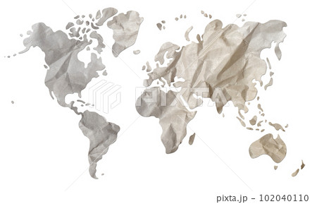 World map paper texture cut out on white background. 102040110