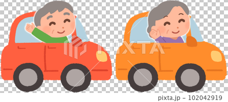 A smiling elderly man and an elderly woman in a car A smiling elderly man and an elderly woman in a car 102042919