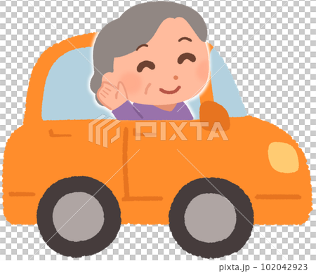 汽車的微笑的年長婦女 汽車的微笑的年長婦女 102042923