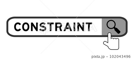 Search banner in word constraint with hand over magnifier icon on white background 102043496