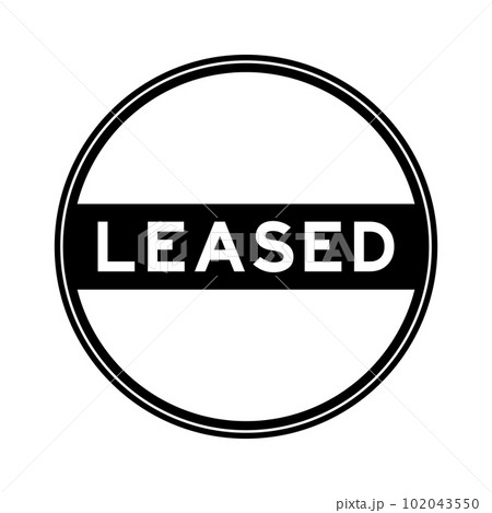 Black color round seal sticker in word leased on white background Black color round seal sticker in word leased on white background 102043550