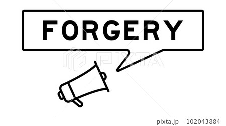 Megaphone icon with speech bubble in word forgery on white background Megaphone icon with speech bubble in word forgery on white background 102043884