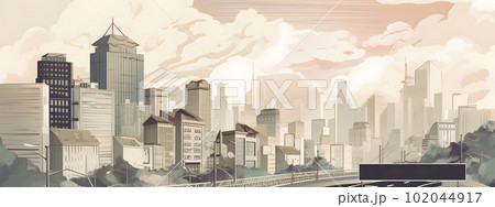 Asian city skyline with skyscrapers illustration 102044917