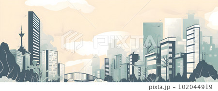 Asian city skyline with skyscrapers illustration Asian city skyline with skyscrapers illustration 102044919