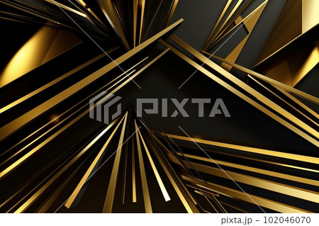 Futuristic abstract shapes in black and gold colors, luxury background and textures made with generative AI 102046070