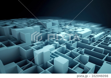 Blue abstract shapes digital art made with generative AI 102046098