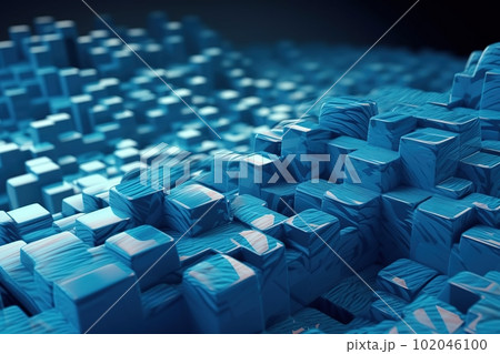 Blue abstract shapes digital art made with generative AI 102046100