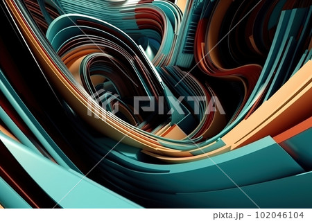Blue and orange contrast abstract tech background. Futuristic room modern design made with generative AI 102046104