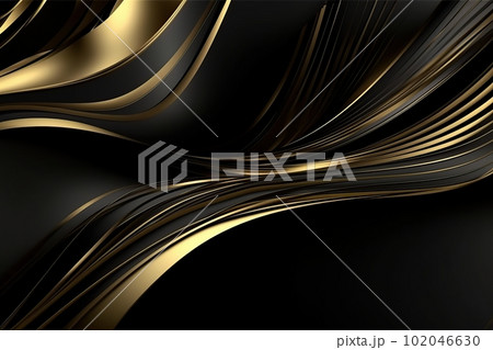 Futuristic abstract shapes in black and gold colors, luxury background and textures made with generative AI 102046630