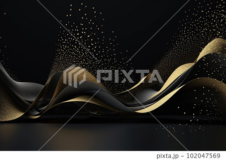 3d abstract futuristic illustration Low poly shape with connecting dots and lines on dark background black gold made with generative AI 102047569